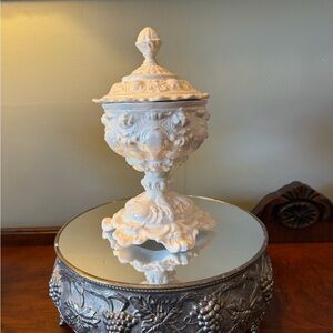 Vintage Italian white ceramic decorative urn candy dish